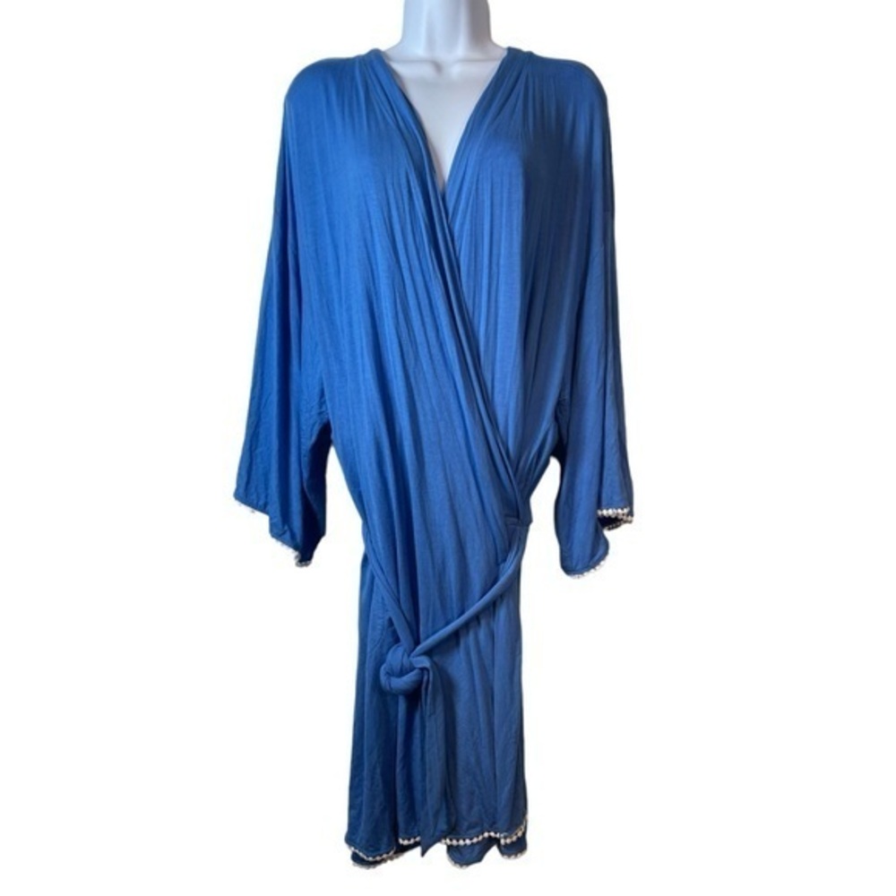 Soma Cooling Lights Pom Trim Short Robe Blue Size XL EUC #0917